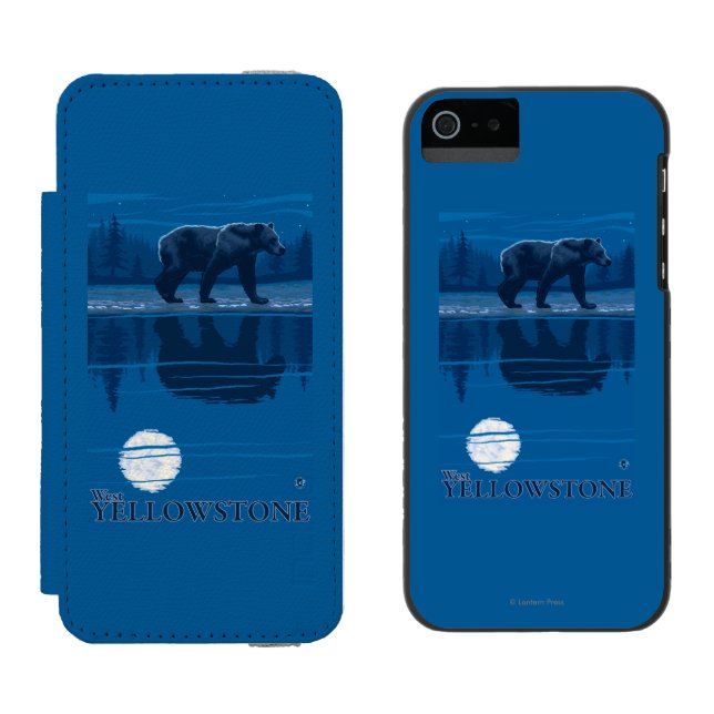 Bear in Moonlight - West Yellowstone, Montana Incipio iPhone Wallet Case (Side by Side)