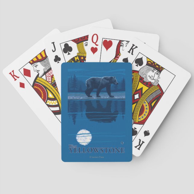 Bear in Moonlight - West Yellowstone, Montana Playing Cards (Back)