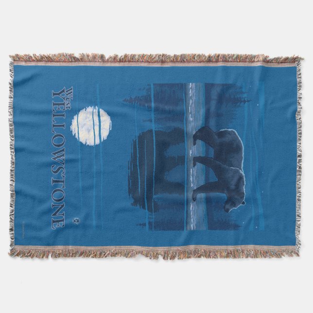 Bear in Moonlight - West Yellowstone, Montana Throw Blanket (Front)