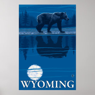 Bear in Moonlight - Wyoming Poster