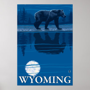 Bear in Moonlight - Wyoming Poster