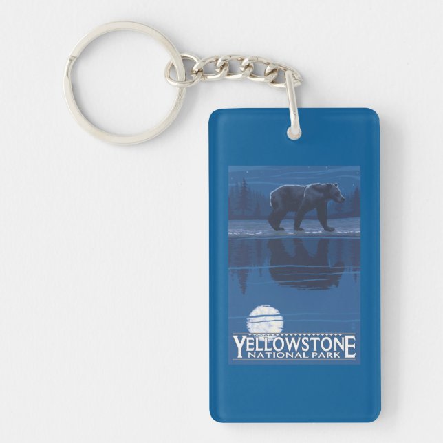 Bear in Moonlight - Yellowstone National Park Key Ring (Front)