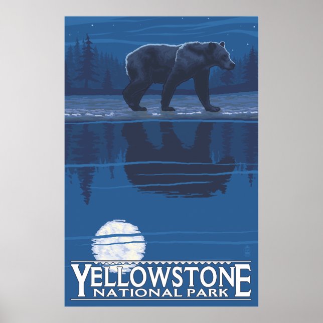 Bear in Moonlight - Yellowstone National Park Poster (Front)