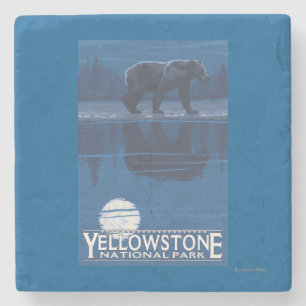 Bear in Moonlight - Yellowstone National Park Stone Coaster