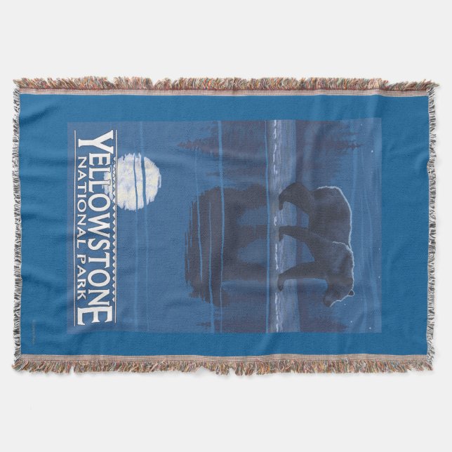 Bear in Moonlight - Yellowstone National Park Throw Blanket (Front)