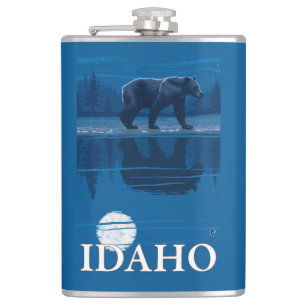Bear in MoonlightIdahoVintage Travel Poster Hip Flask