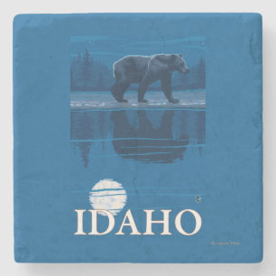 Bear in MoonlightIdahoVintage Travel Poster Stone Coaster