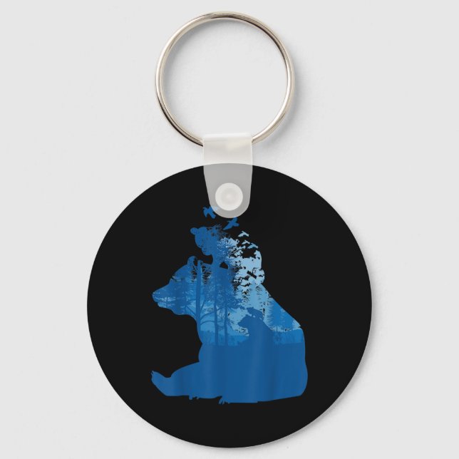 Bear In Nature Forest Silhouette Birds Environment Key Ring (Front)