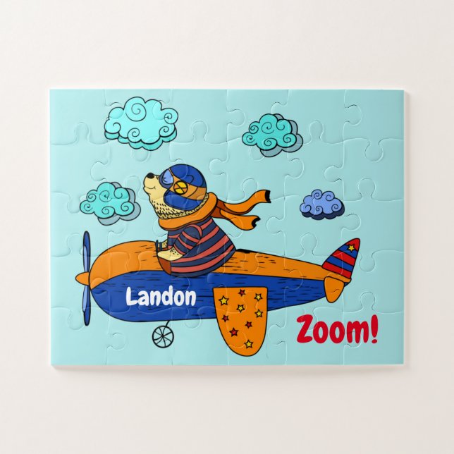 Bear in Plane! Personalised Kid's Jigsaw Puzzle (Horizontal)