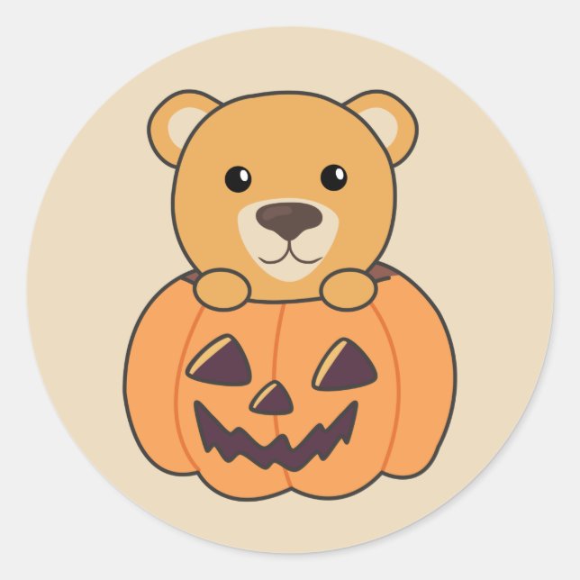 Bear In Pumpkin Sweet Bears Happy Halloween Classi Classic Round Sticker (Front)