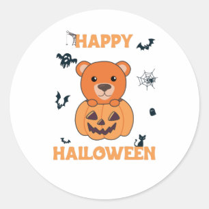 Bear In Pumpkin Sweet Bears Happy Halloween Classic Round Sticker