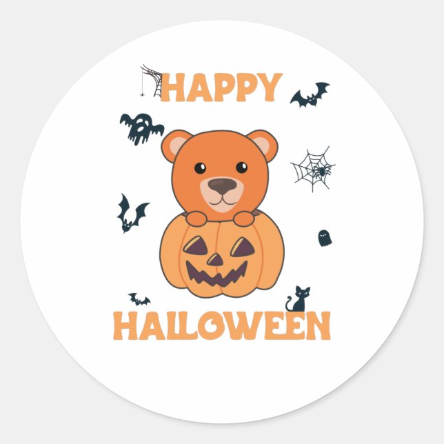 Bear In Pumpkin Sweet Bears Happy Halloween Classic Round Sticker (Front)