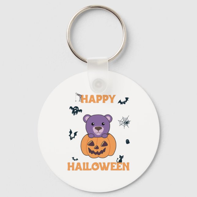 Bear In Pumpkin Sweet Bears Happy Halloween Key Ring (Front)