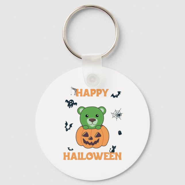 Bear In Pumpkin Sweet Bears Happy Halloween Key Ring (Front)