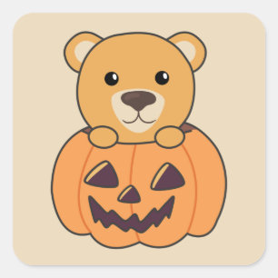 Bear In Pumpkin Sweet Bears Happy Halloween Square Square Sticker