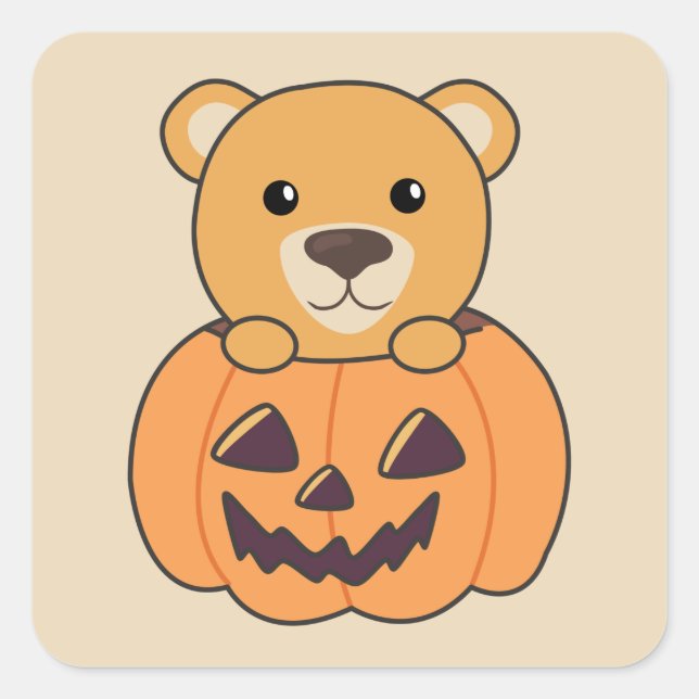 Bear In Pumpkin Sweet Bears Happy Halloween Square Square Sticker (Front)