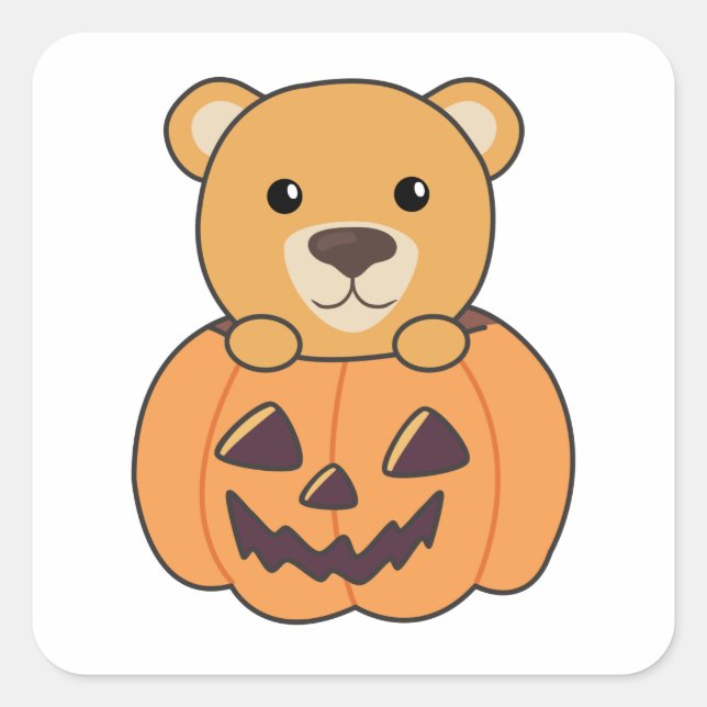 Bear In Pumpkin Sweet Bears Happy Halloween Square Sticker (Front)