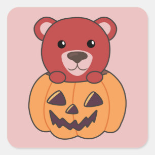 Bear In Pumpkin Sweet Bears Happy Halloween Square Sticker