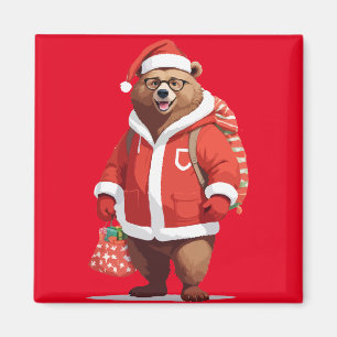 Bear In Santa Costume Adorable Funny Christmas Pet Magnet