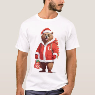 Bear In Santa Costume Adorable Funny Christmas Pet T-Shirt