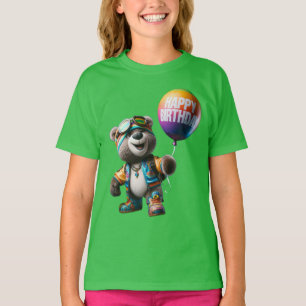 Bear in Ski Goggles, Happy Birthday, by Natasha U T-Shirt