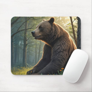 Bear In Summer Woods With Wildflowers Mouse Mat