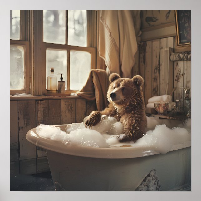 Bear in the Bathtub Bathroom art Poster (Front)