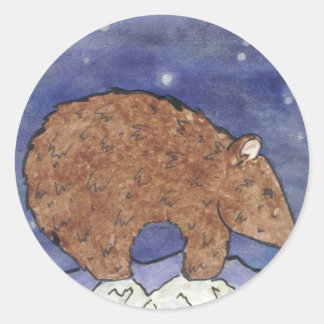 bear in the moon light classic round sticker