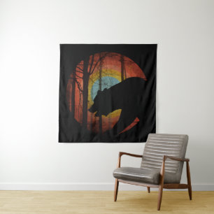 BEAR IN THE WOODS FOREST VINTAGE TAPESTRY