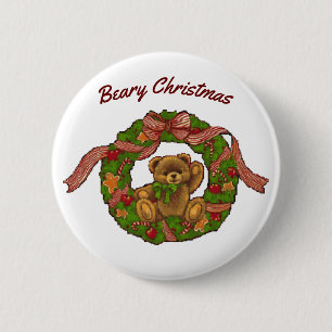 Bear In Wreath Button