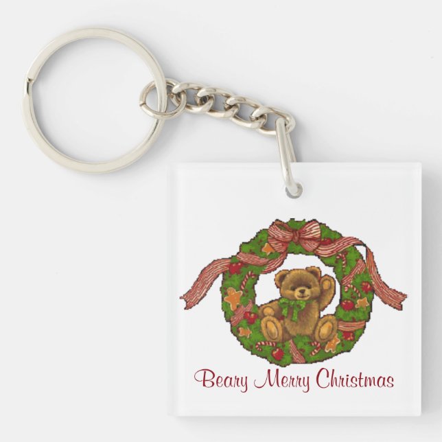 Bear In Wreath Key Ring (Front)