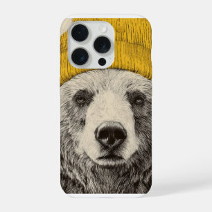 Bear in Yellow Beanie Rustic Woodland Animal iPhone 15 Pro Case