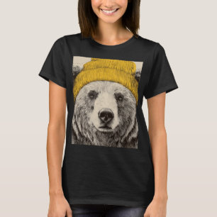 Bear in Yellow Beanie Rustic Woodland Animal T-Shirt