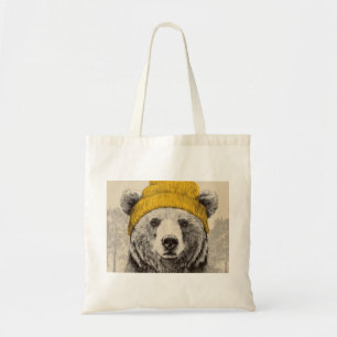 Bear in Yellow Beanie Rustic Woodland Animal  Tote Bag