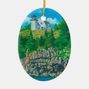 Bear Island Light Painting Ceramic Tree Decoration