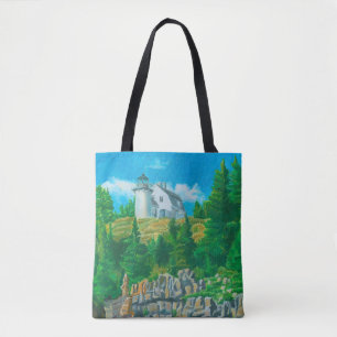 Bear Island Light Painting Tote Bag
