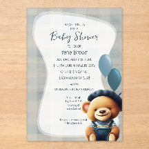 Bear Jean Baby Shower Blue Acrylic Invitation