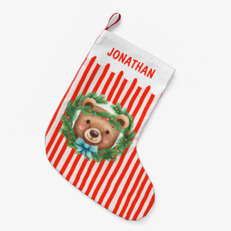 Bear Kids Children Cute Custom Name Boy Red Small Christmas Stocking