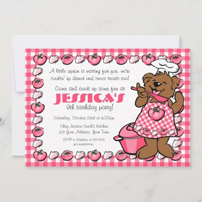 Bear Little Chef Party Invitation (Front)