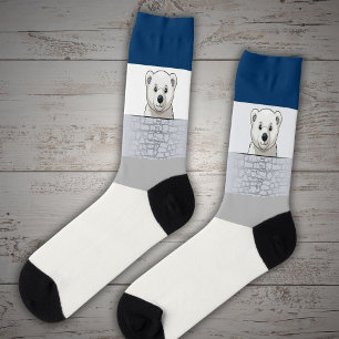 Bear looking over wall, Classical Medical Colors Socks