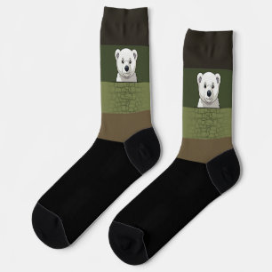 Bear looking over wall, Deep Forest Socks