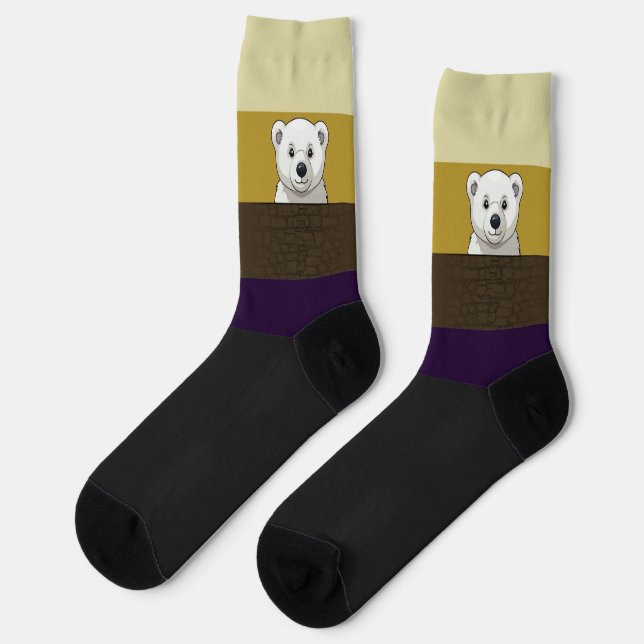 Bear looking over wall, Golden Brown Socks (Left)