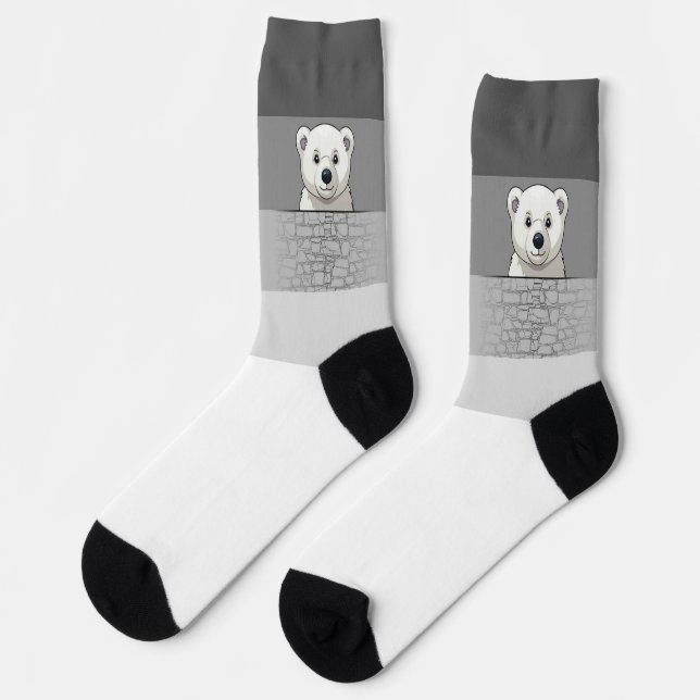Bear looking over wall, Grey Shades Socks (Left)