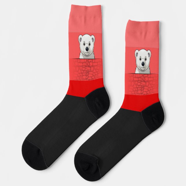 Bear looking over wall, Red Red Red Socks (Left)