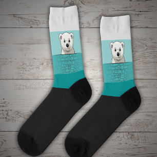 Bear looking over wall, Teal Shades Socks