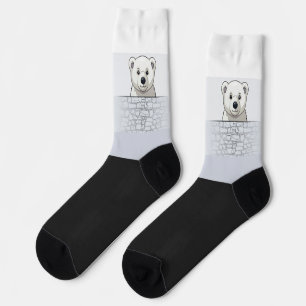 Bear looking over wall, White Shades Socks