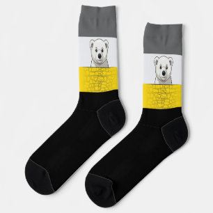 Bear looking over wall, Yellow, Black and Grey Socks