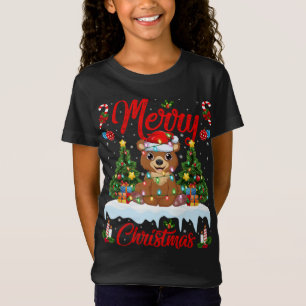 Bear Lover Xmas Lighting Santa Hat Bear Christmas T-Shirt