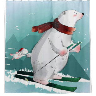 Bear Lovers   Polar Bear Skiing Funny Bear Cute Shower Curtain