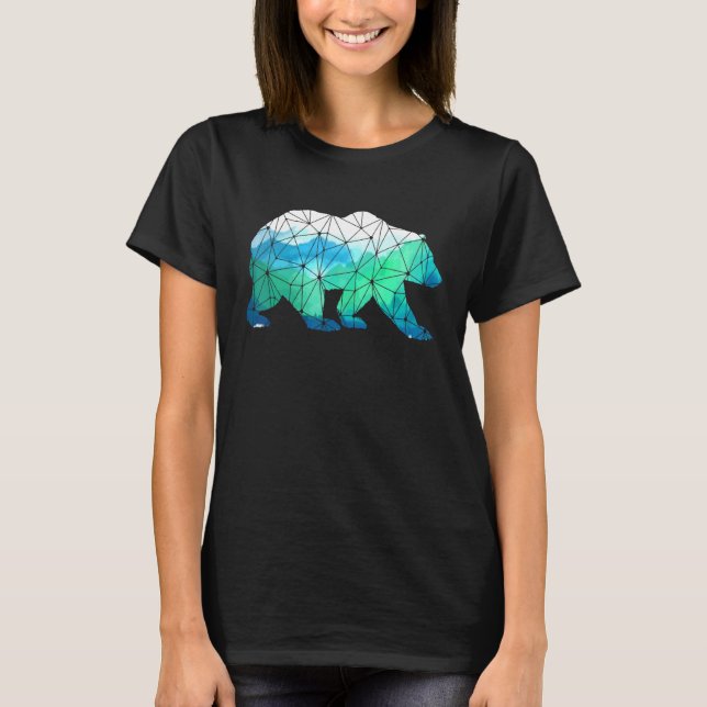 Bear Low Poly Mountains Grizzly Hiking Camping Cam T-Shirt (Front)